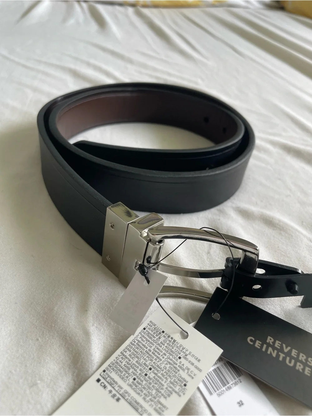 Banana Republic Men's Reversible Black/Brown Leather Belt with Silver Buckle